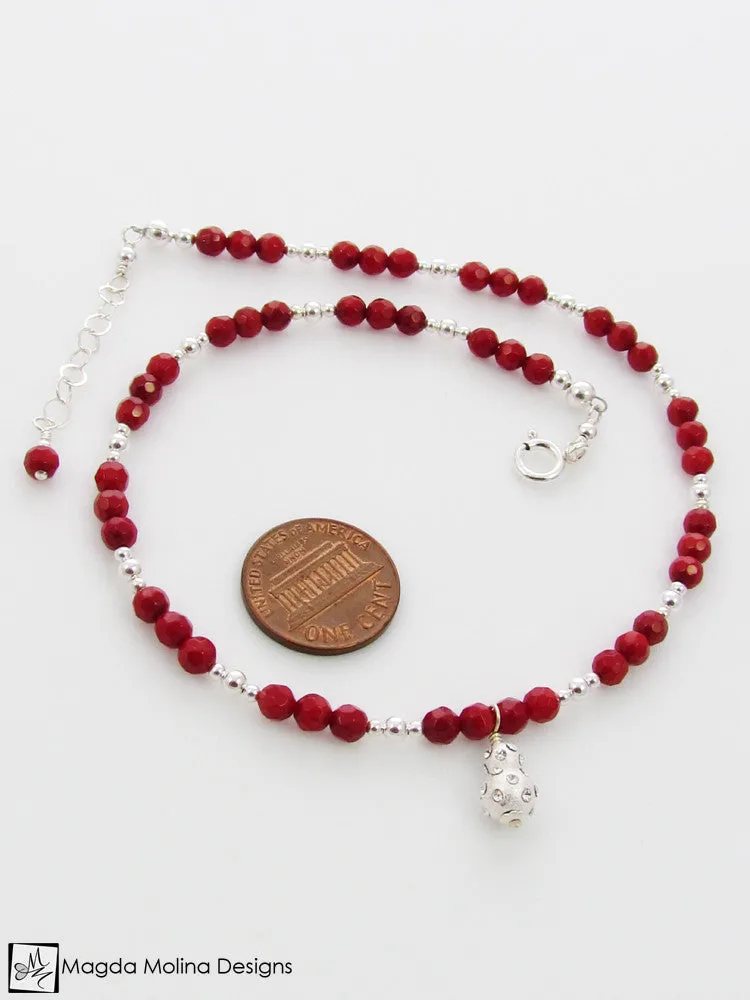 WHOLESALE - Mini Goddess (children) Red Coral and Silver Necklace