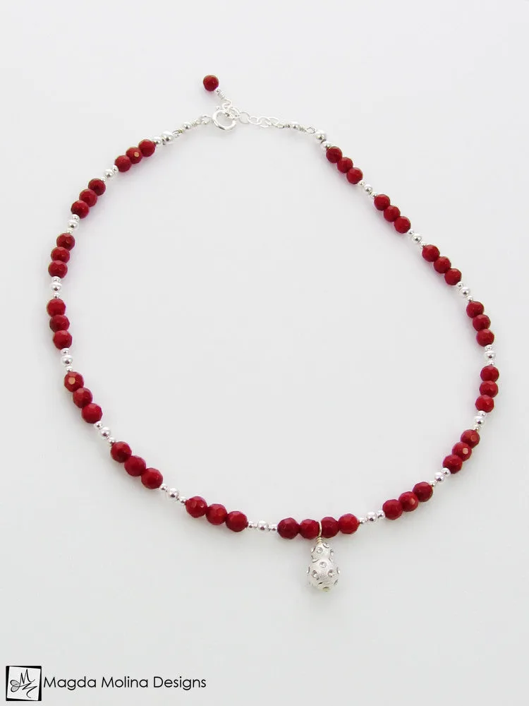 WHOLESALE - Mini Goddess (children) Red Coral and Silver Necklace