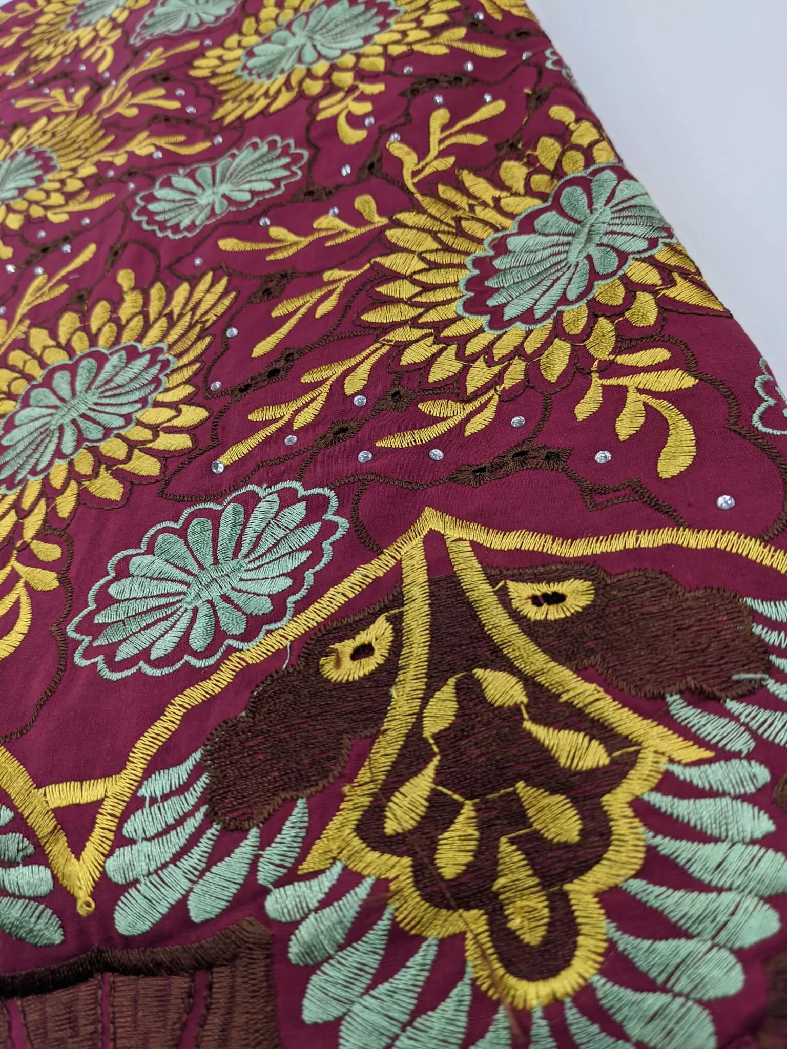 Wine, Yellow, & Green Unique Cotton Lace