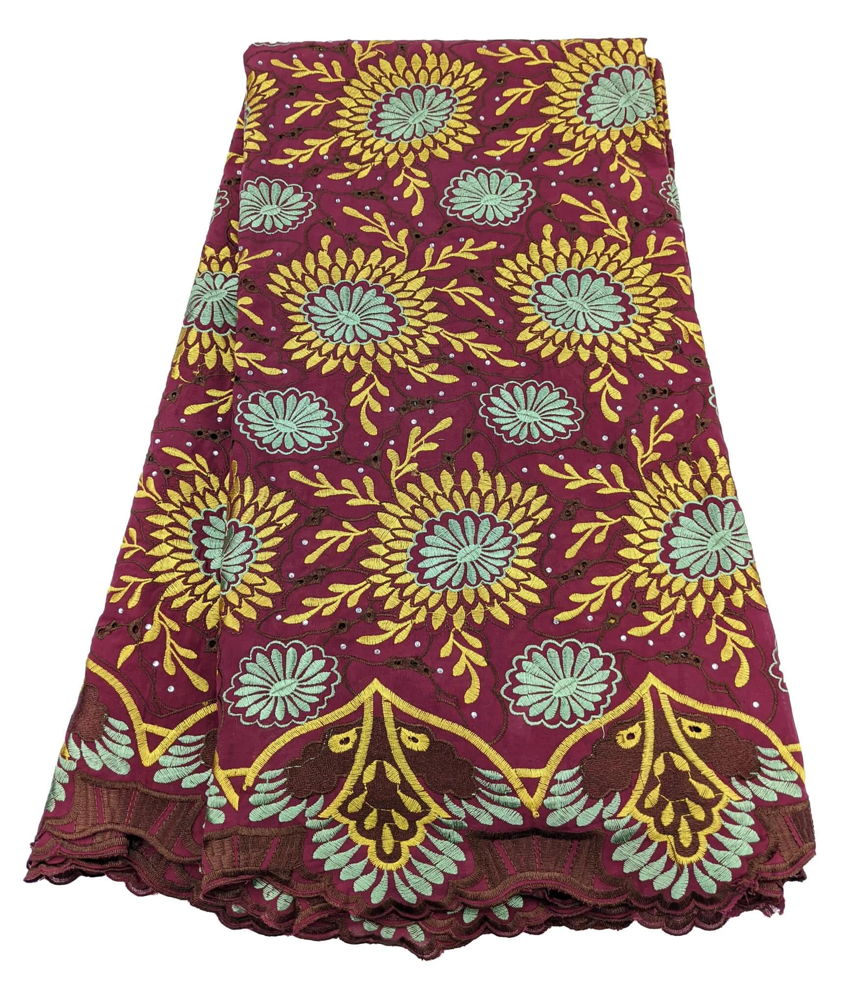 Wine, Yellow, & Green Unique Cotton Lace