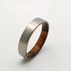 Womens Titanium with Cocobolo Wood Lining Wedding Band